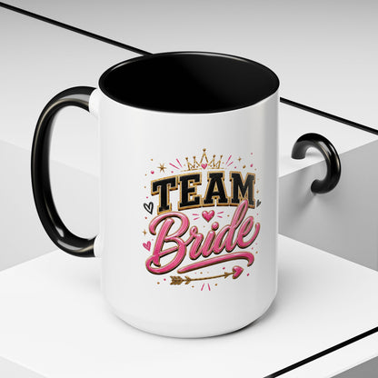 Team Bride Accent Coffee Mug — Pink & Gold Bachelorette Bridal Shower Gift (11/15 oz)