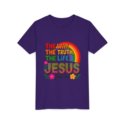 Youth Tee — "The Way, The Truth, The Life" Jesus John 14:6 Rainbow Christian Shirt