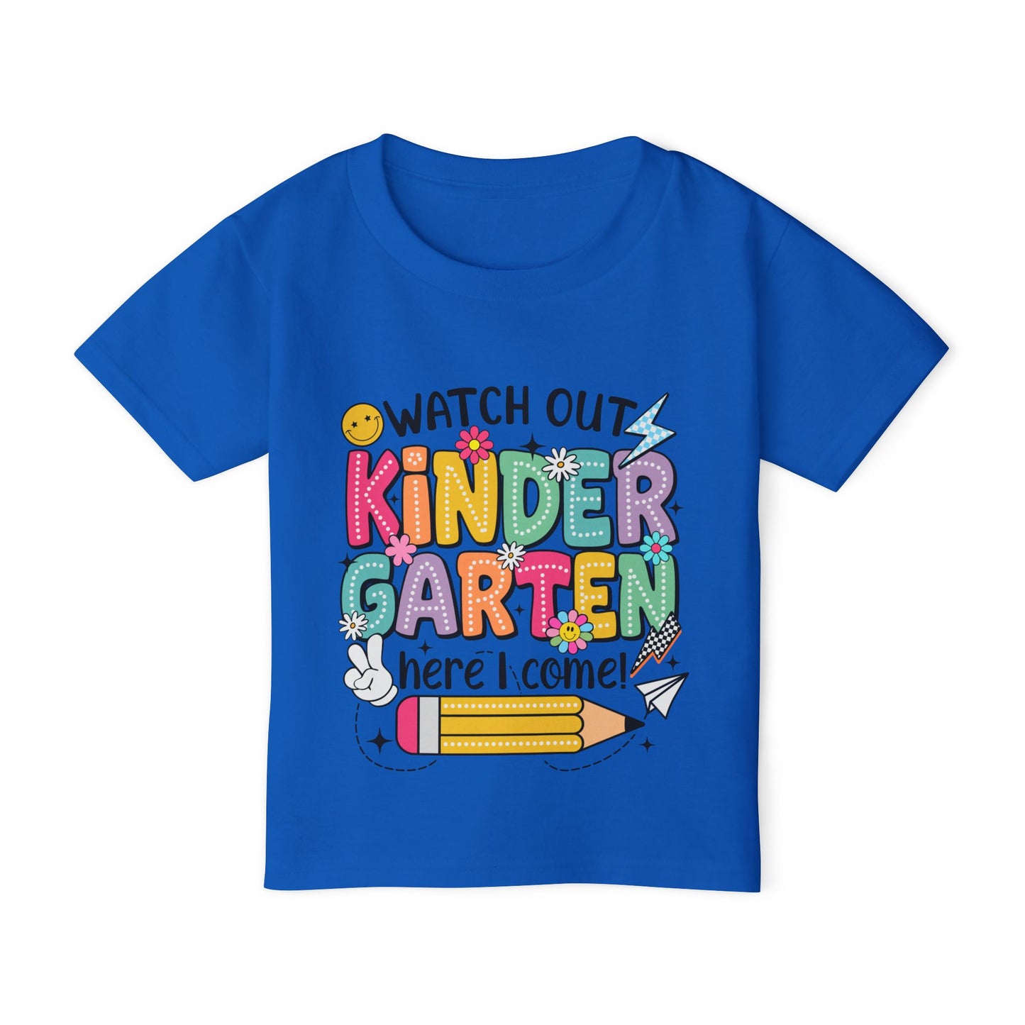 Toddler T-Shirt — "Watch Out Kindergarten Here I Come!" Back-to-School Graphic