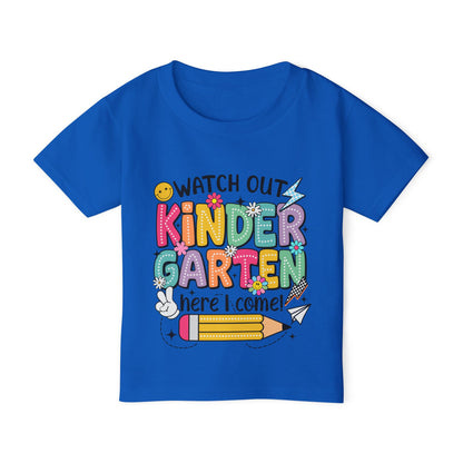 Toddler T-Shirt — "Watch Out Kindergarten Here I Come!" Back-to-School Graphic
