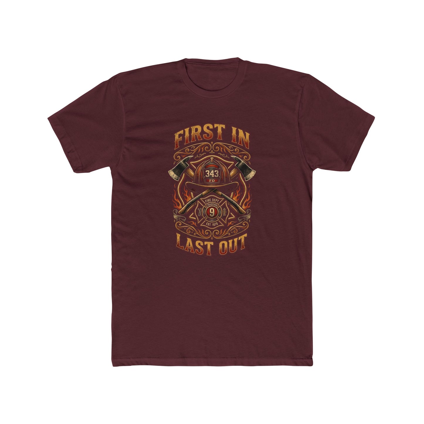 Firefighter T‑Shirt - "First In Last Out" Vintage Firefighter Crew Tee
