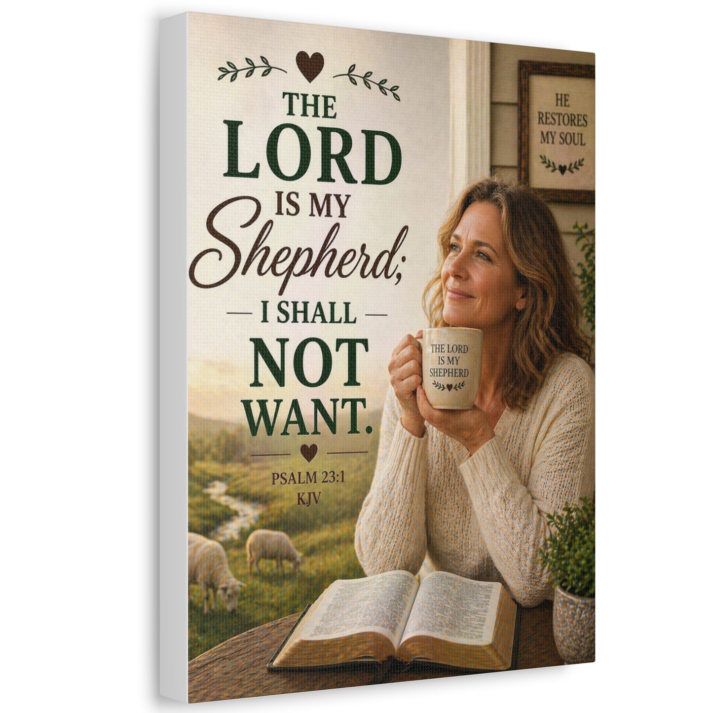 Stretched Canvas - "The Lord Is My Shepherd" Psalm 23:1 Inspirational Christian Wall Art
