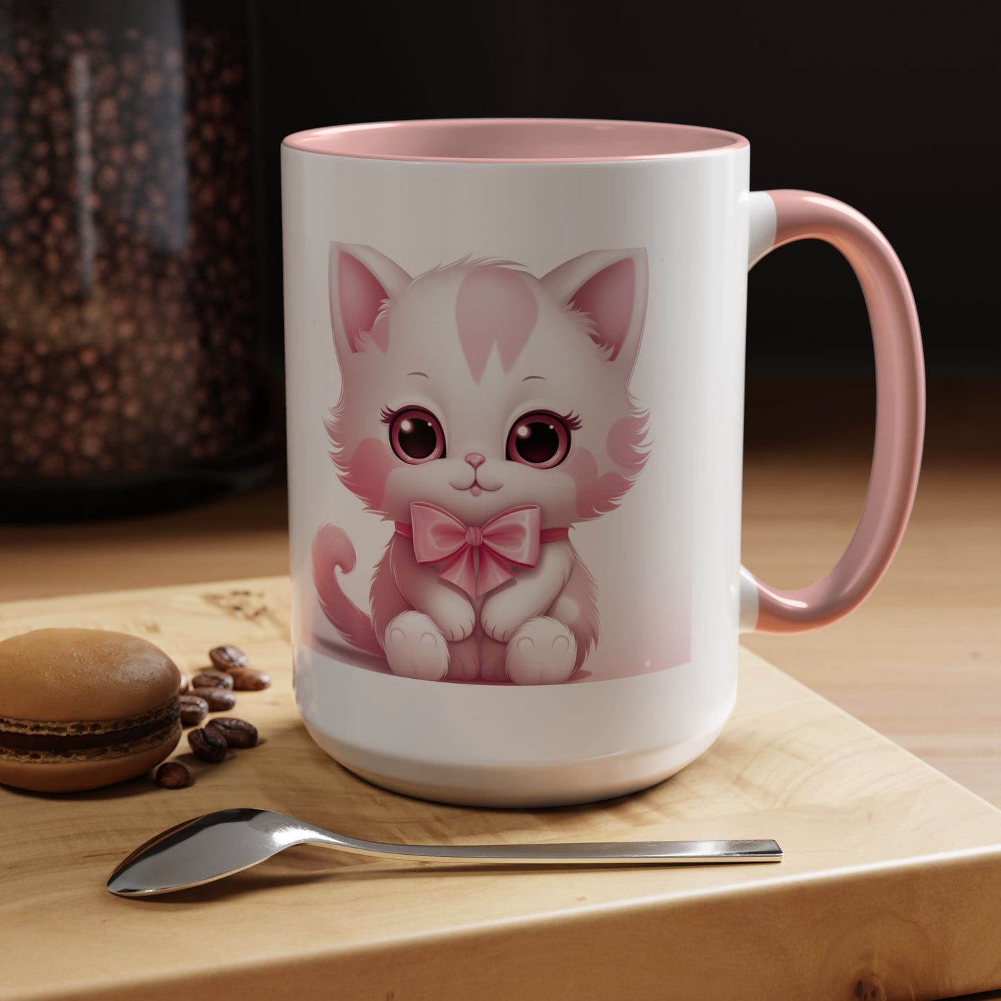 Cute Pink Kitty Accent Coffee Mug — Adorable Cat Design, Gift for Cat Lovers