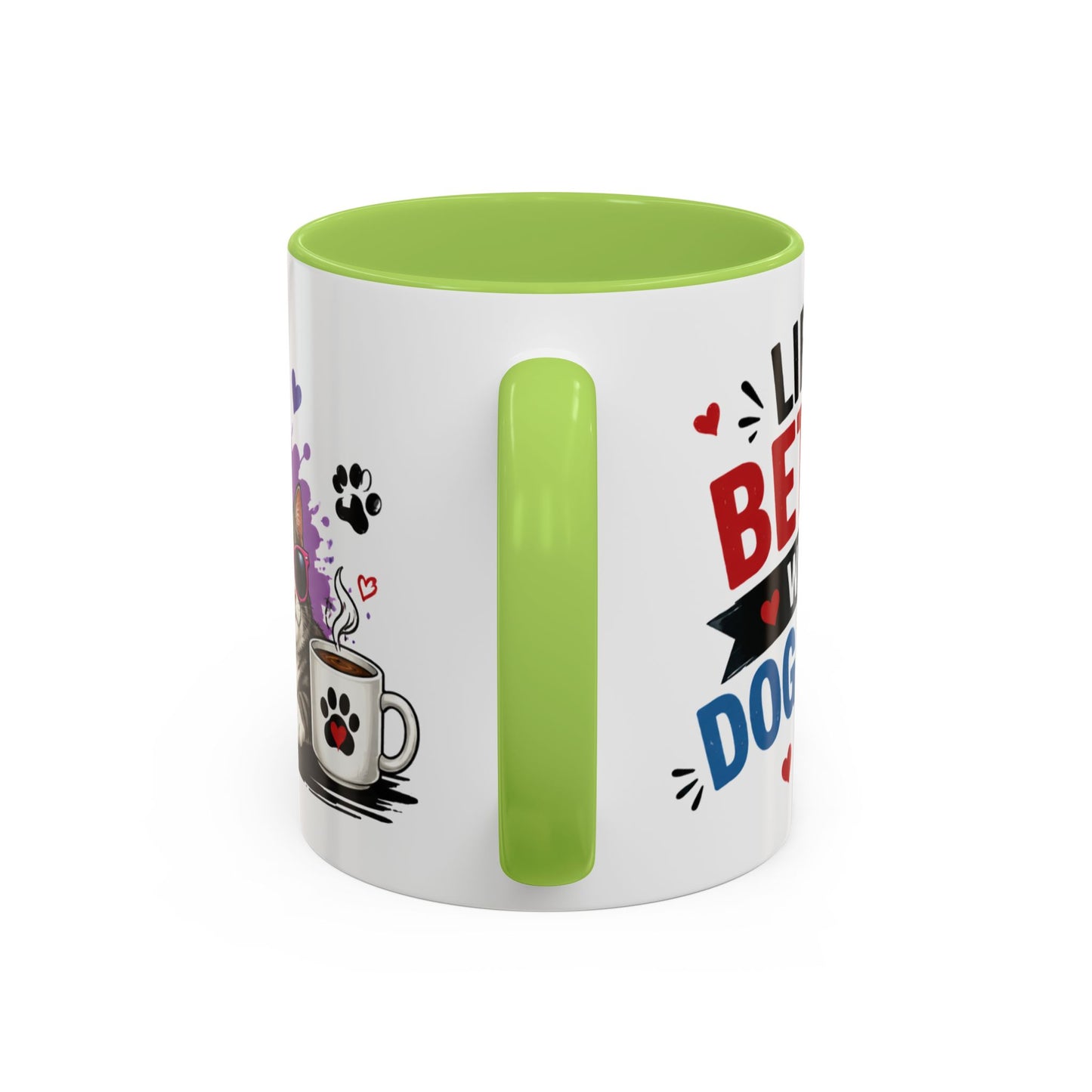 Dog and Cat Coffee Mug – "Life is Better with a Cat" Accent Ceramic Mug