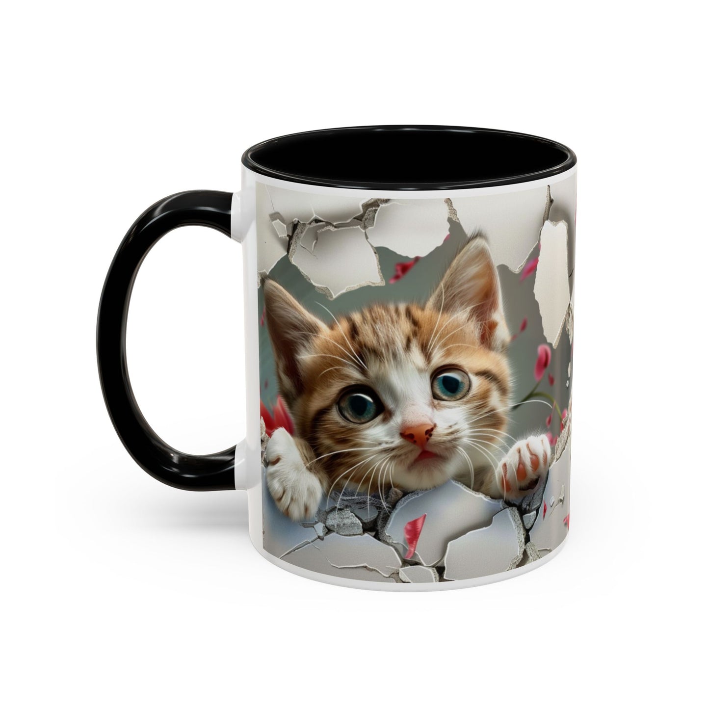 Kitten Peek Accent Coffee Mug — Cute Cat Peekhole Design (11/15 oz)