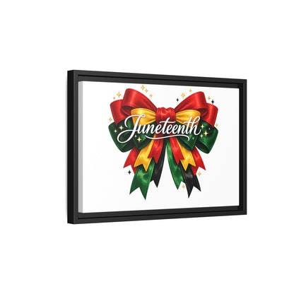 Juneteenth Framed Canvas Print – Festive Red, Green & Gold Ribbon Wall Art
