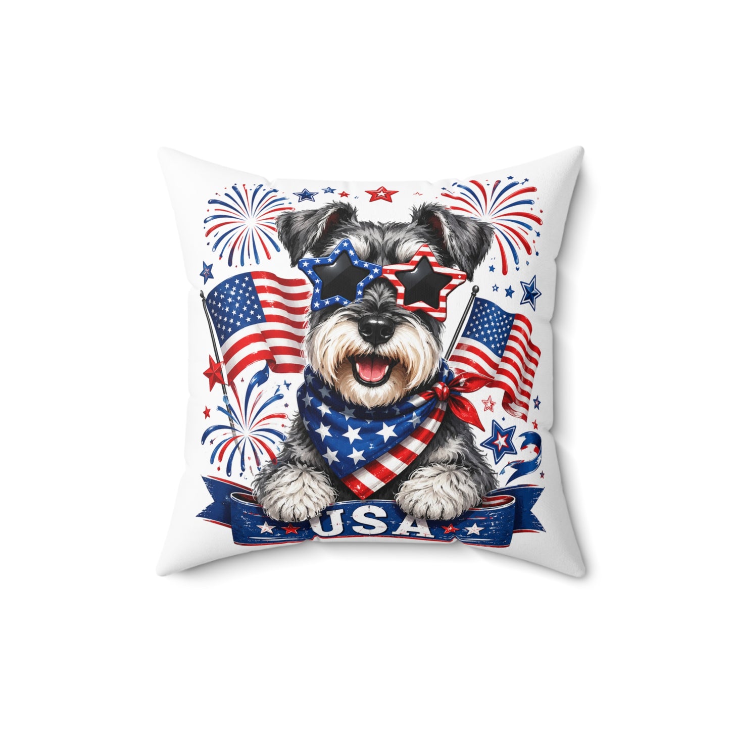 Patriotic Schnauzer Pillow — USA Flag Dog Decorative Throw Pillow for 4th of July