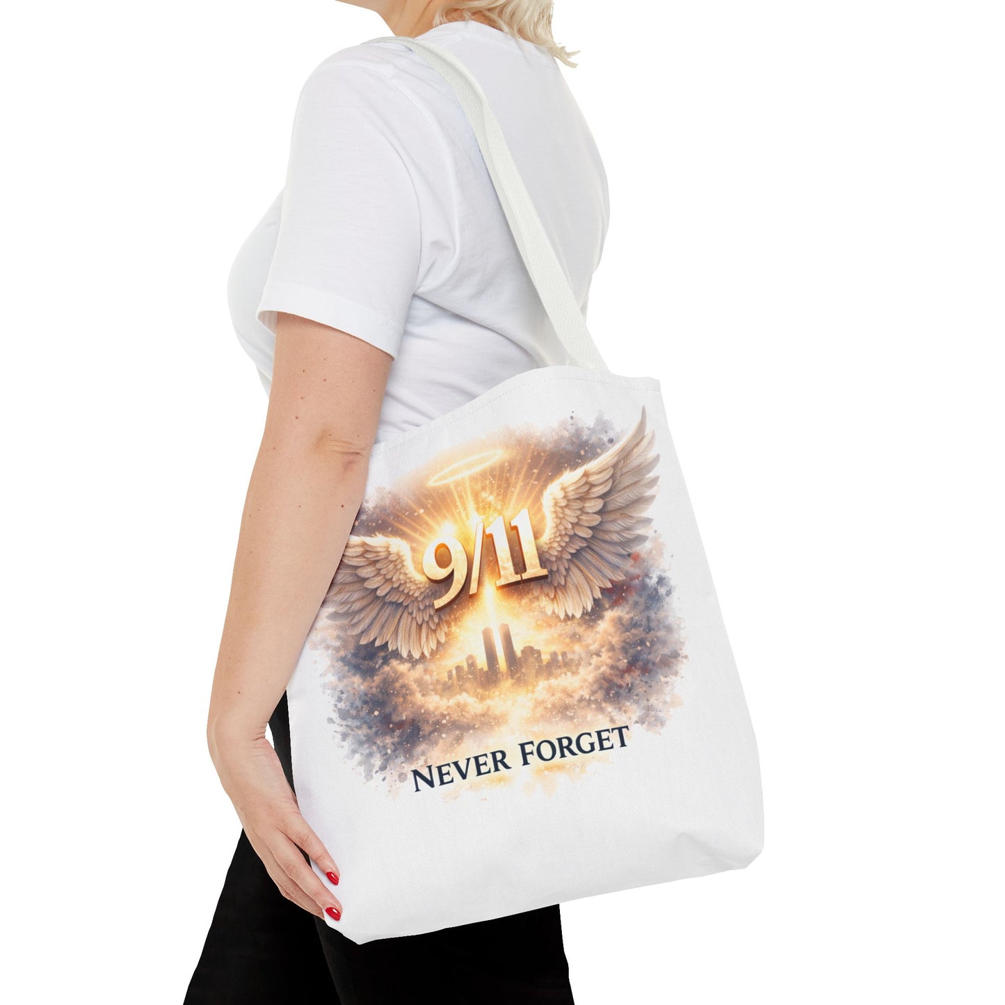 9/11 Memorial Tote Bag – 'Never Forget' Angel Wings Tribute