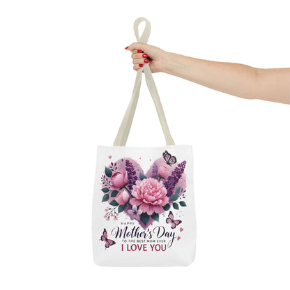 Mother's Day Floral Tote Bag - "Happy Mother's Day I Love You" Heart Bouquet