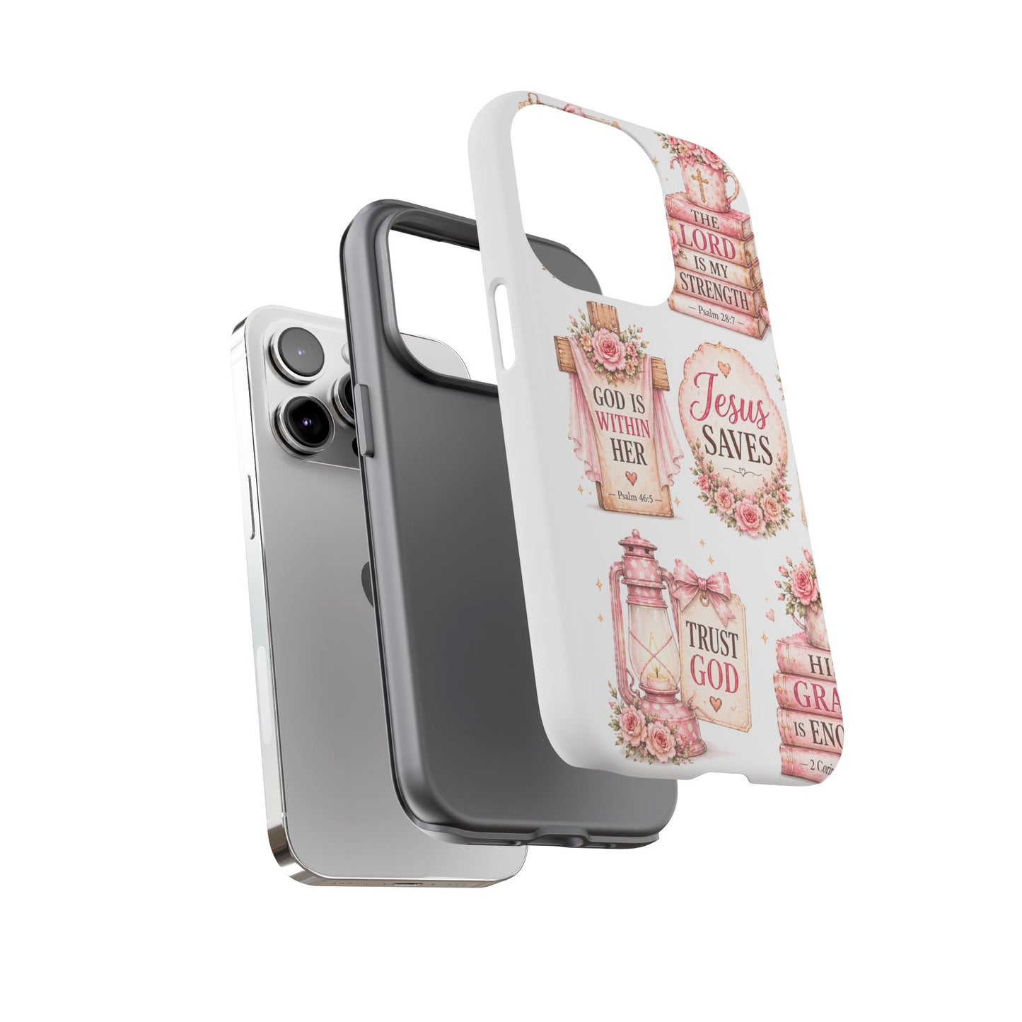Christian Phone Case — Jesus Saves Floral Tough Case with 'God Is Within Her' & 'Trust God' Design