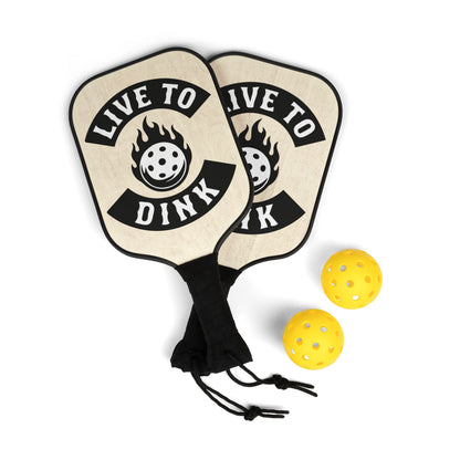 Pickleball Paddle Set — "Live to Dink" Wooden Pickleball Paddles with Balls