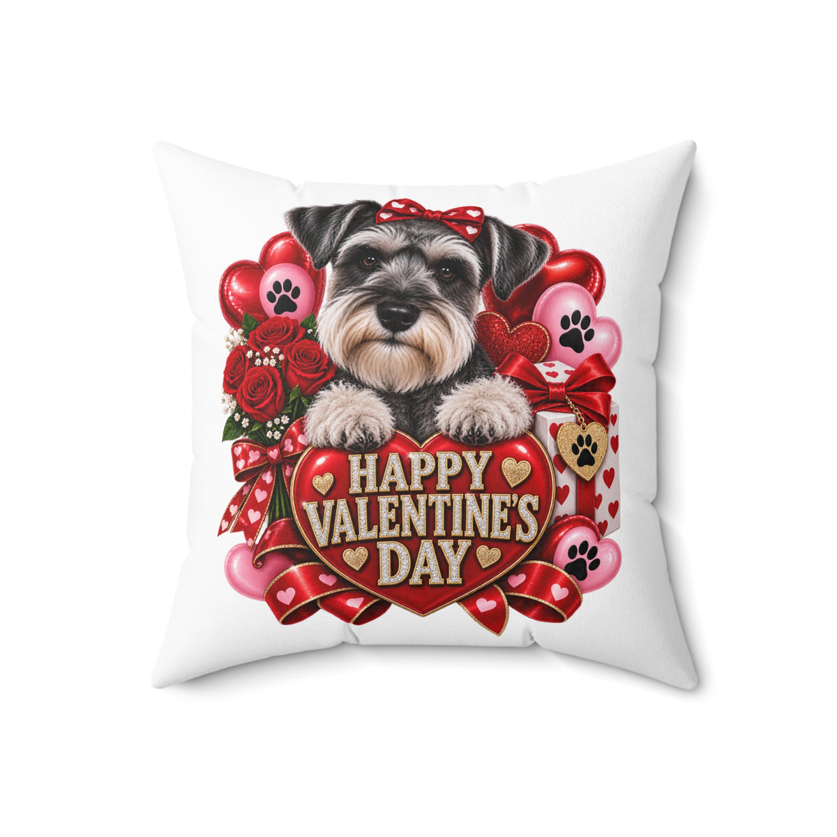 Valentine's Day Schnauzer Pillow — "Happy Valentine’s Day" Decorative Throw Pillow