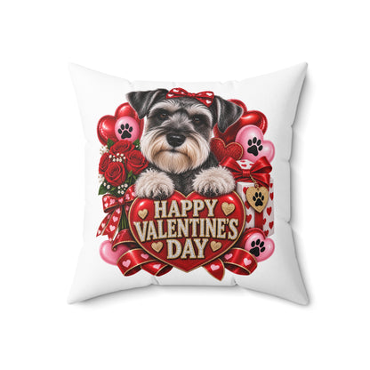 Valentine's Day Schnauzer Pillow — "Happy Valentine’s Day" Decorative Throw Pillow