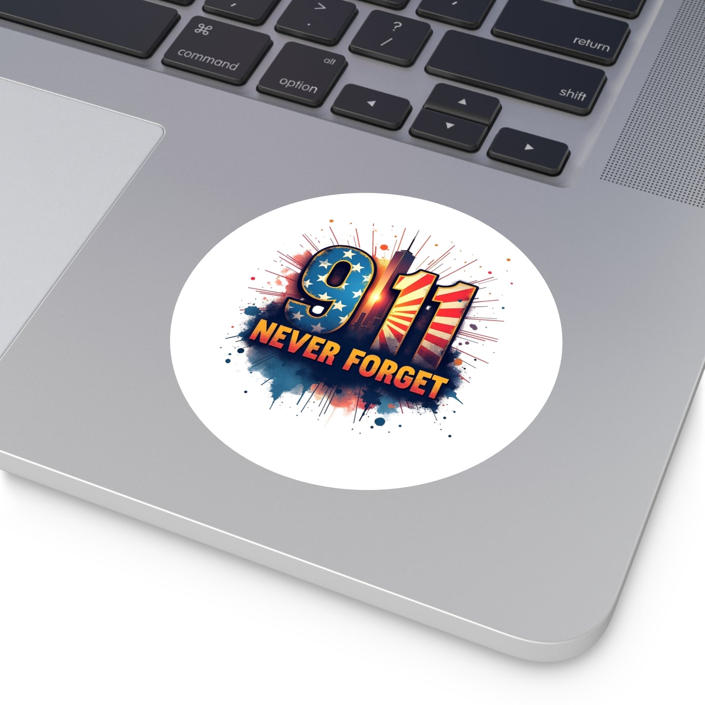 9/11 Never Forget Round Vinyl Sticker — Patriotic Memorial Decal