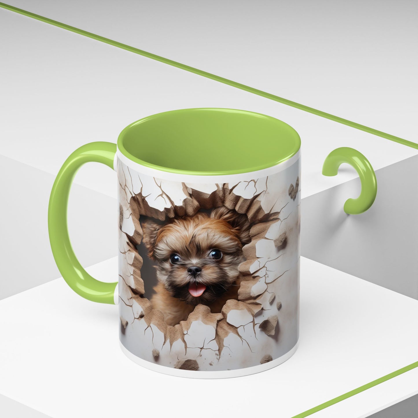 Puppy Breaking Through Accent Coffee Mug — Cute Dog 11/15oz Gift