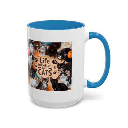 Cat Lover Accent Coffee Mug — “Life Is Better With Cats” 11/15oz