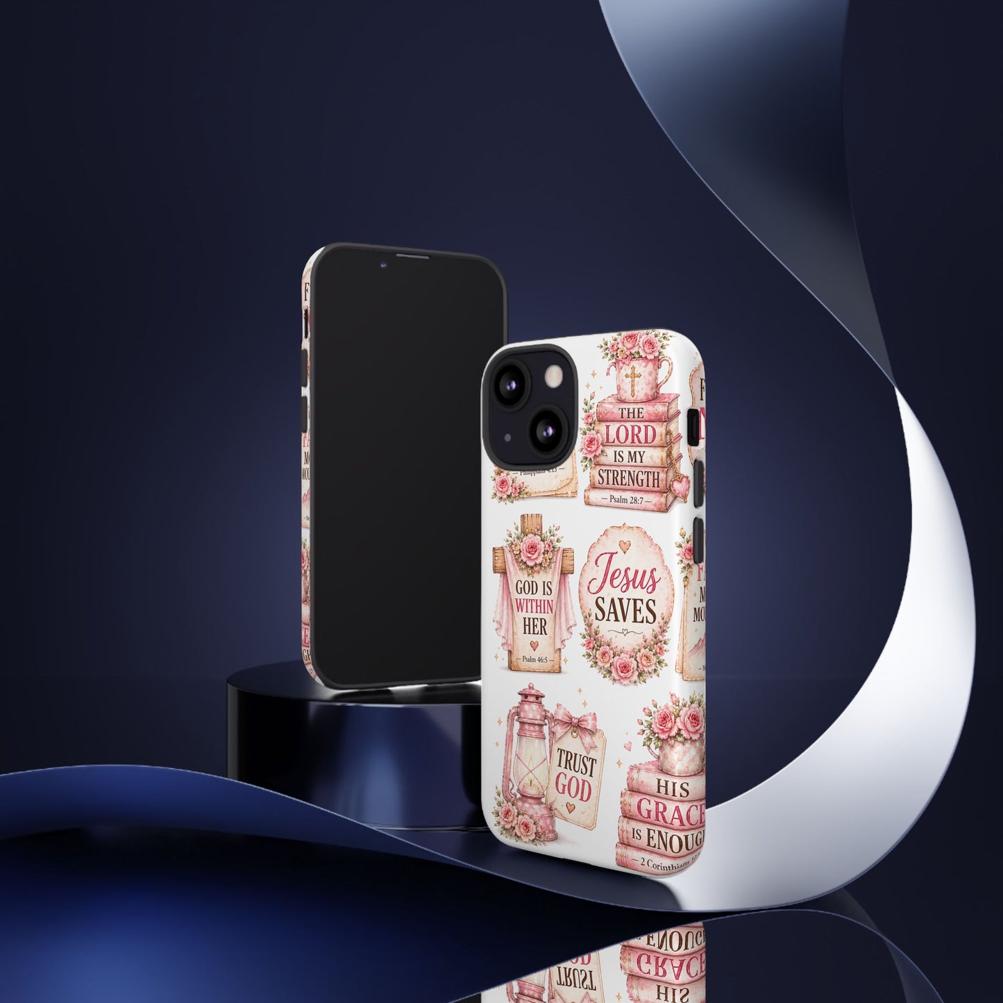 Christian Phone Case — Jesus Saves Floral Tough Case with 'God Is Within Her' & 'Trust God' Design