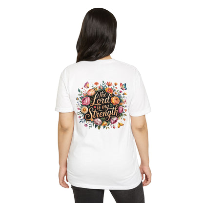 Christian T-Shirt — "The Lord Is My Strength" Floral Faith Tee