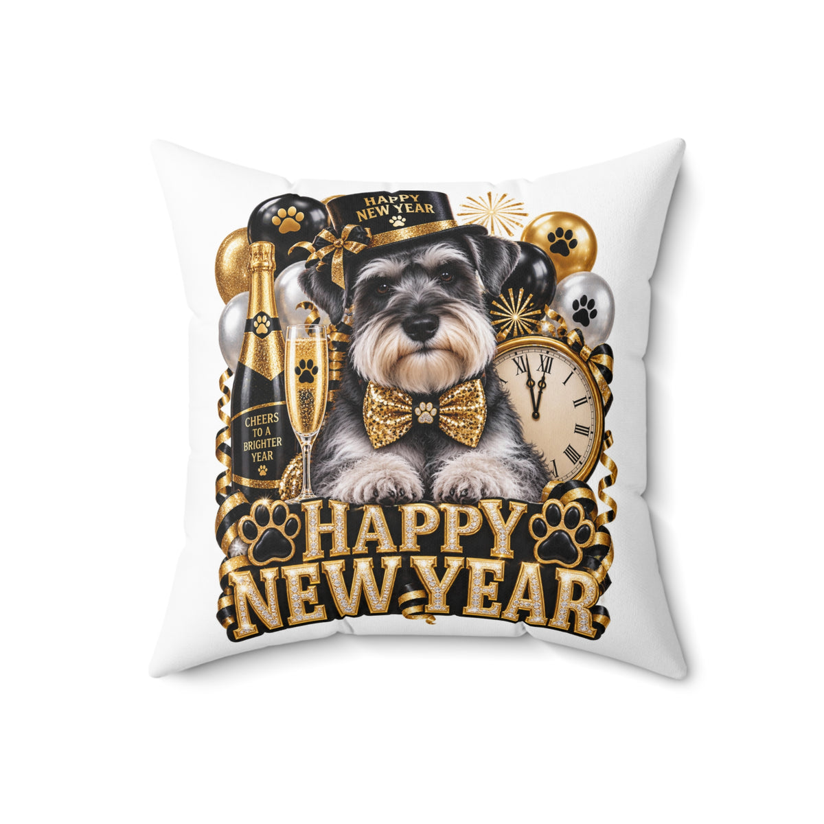 Happy New Year Schnauzer Pillow