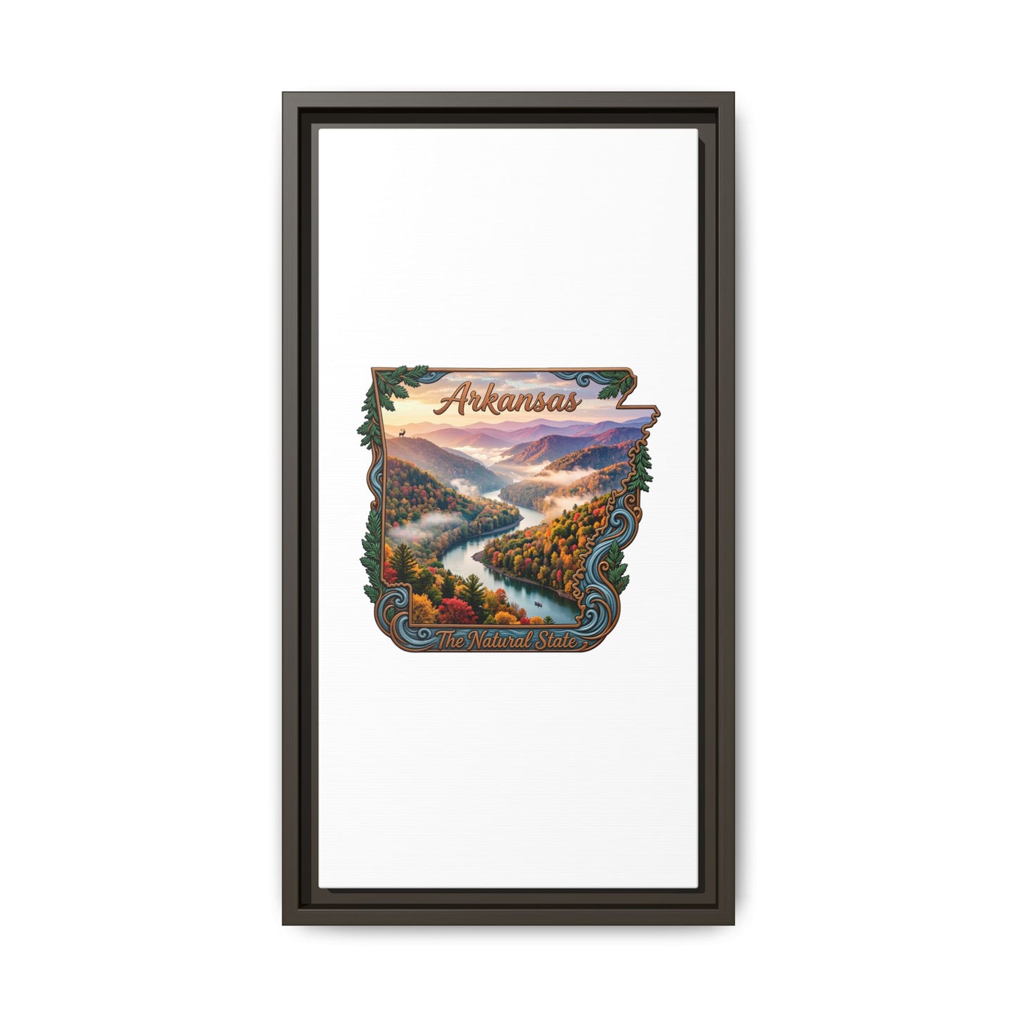Arkansas Scenic State Map Canvas — "The Natural State" Framed Wall Art