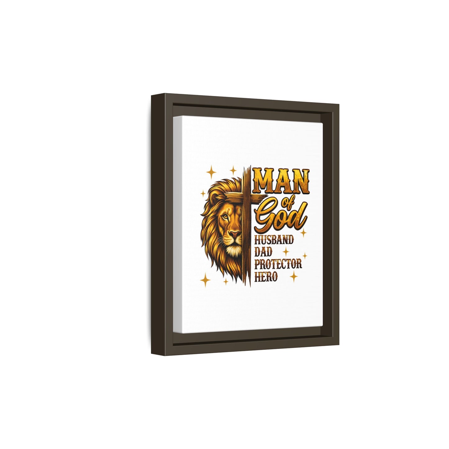 Man of God Framed Canvas Art — 'Man of God: Husband, Dad, Protector, Hero' Religious Wall Decor