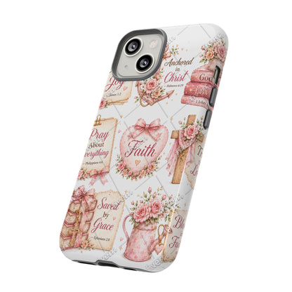 Faith Floral Phone Case – Christian Inspirational Scripture iPhone Cover (Choose Joy, Pray, Faith)