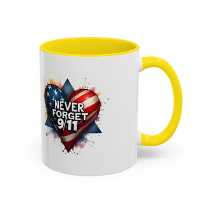 Never Forget 9/11 Heart Accent Coffee Mug – Patriotic Memorial 11/15oz