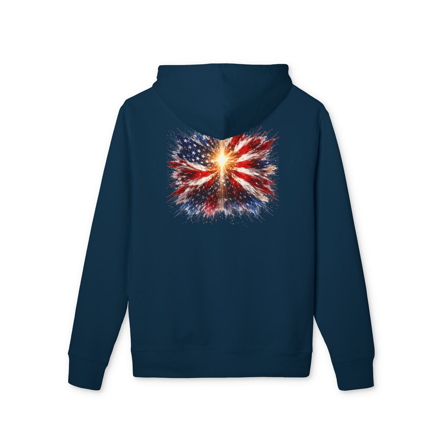 American Flag Explosion Hoodie — Patriotic Firework Pullover