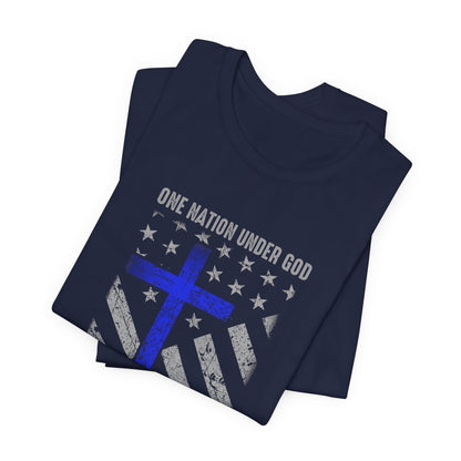 Blessed Are the Peacemakers T‑Shirt — Thin Blue Line Cross, "One Nation Under God" Patriotic Police Tee