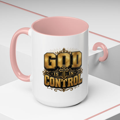 God Is In Control Accent Coffee Mug – Inspirational Christian Religious Coffee Cup