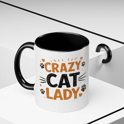 Cat Mug — "Crazy Cat Lady" Cute Kitten Accent Coffee Mug (11/15 oz)