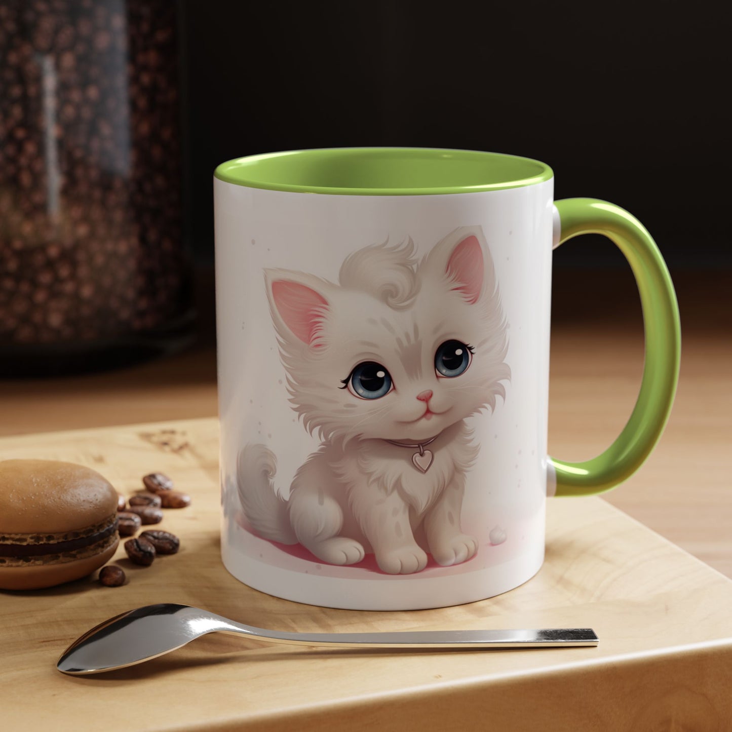 Cute White Kitten Accent Coffee Mug — 11/15oz Cat Lover Gift
