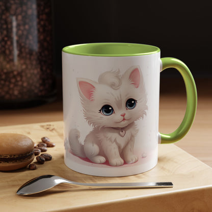 Cute White Kitten Accent Coffee Mug — 11/15oz Cat Lover Gift