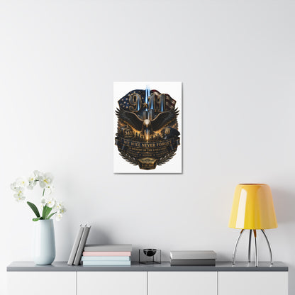 9/11 Memorial Stretched Canvas – We Will Never Forget Tribute Wall Art