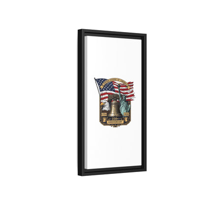 Liberty 250th Anniversary Framed Canvas Print — American Flag, Statue of Liberty & Liberty Bell Art