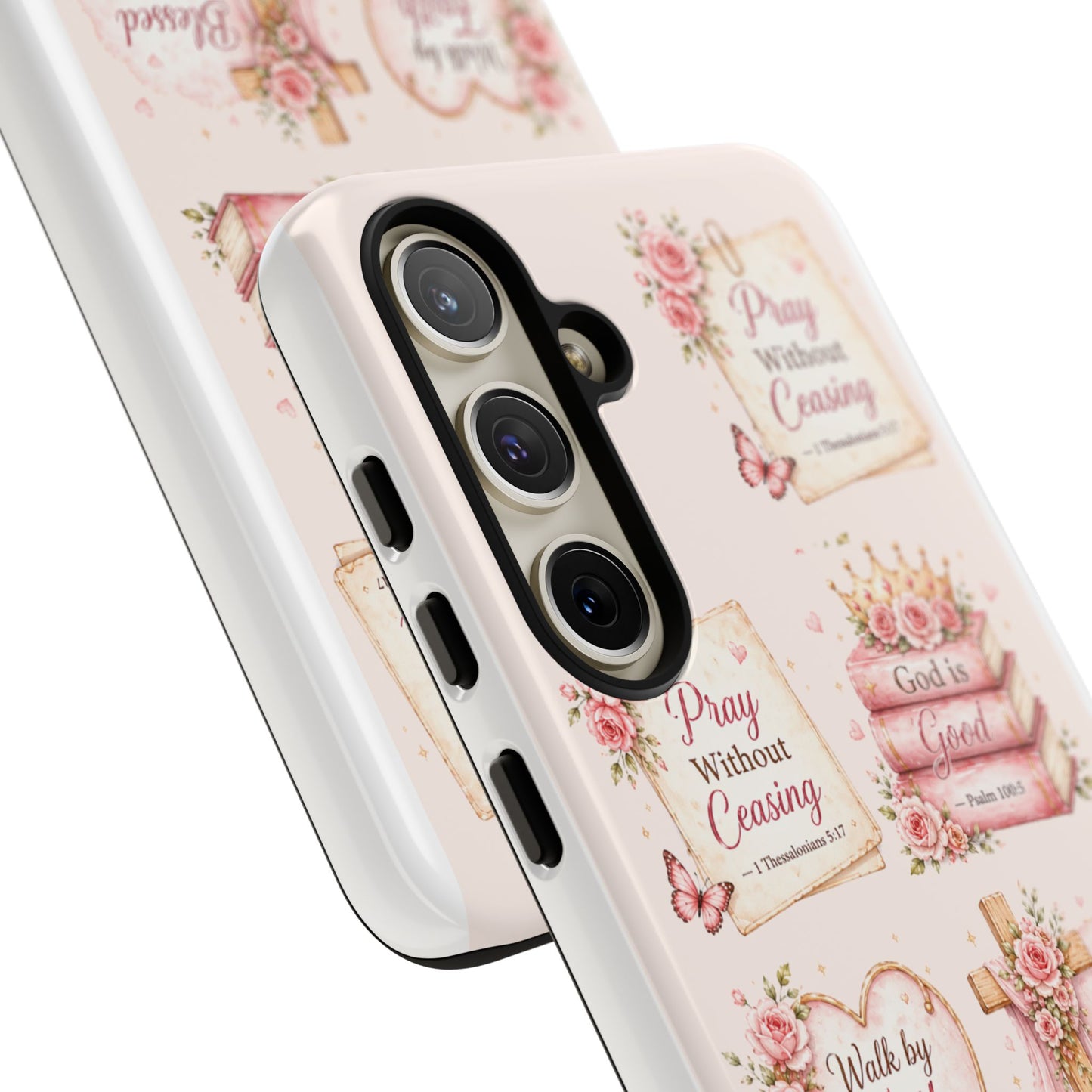 Christian Floral Phone Case — "Pray Without Ceasing" Faith Cross Design