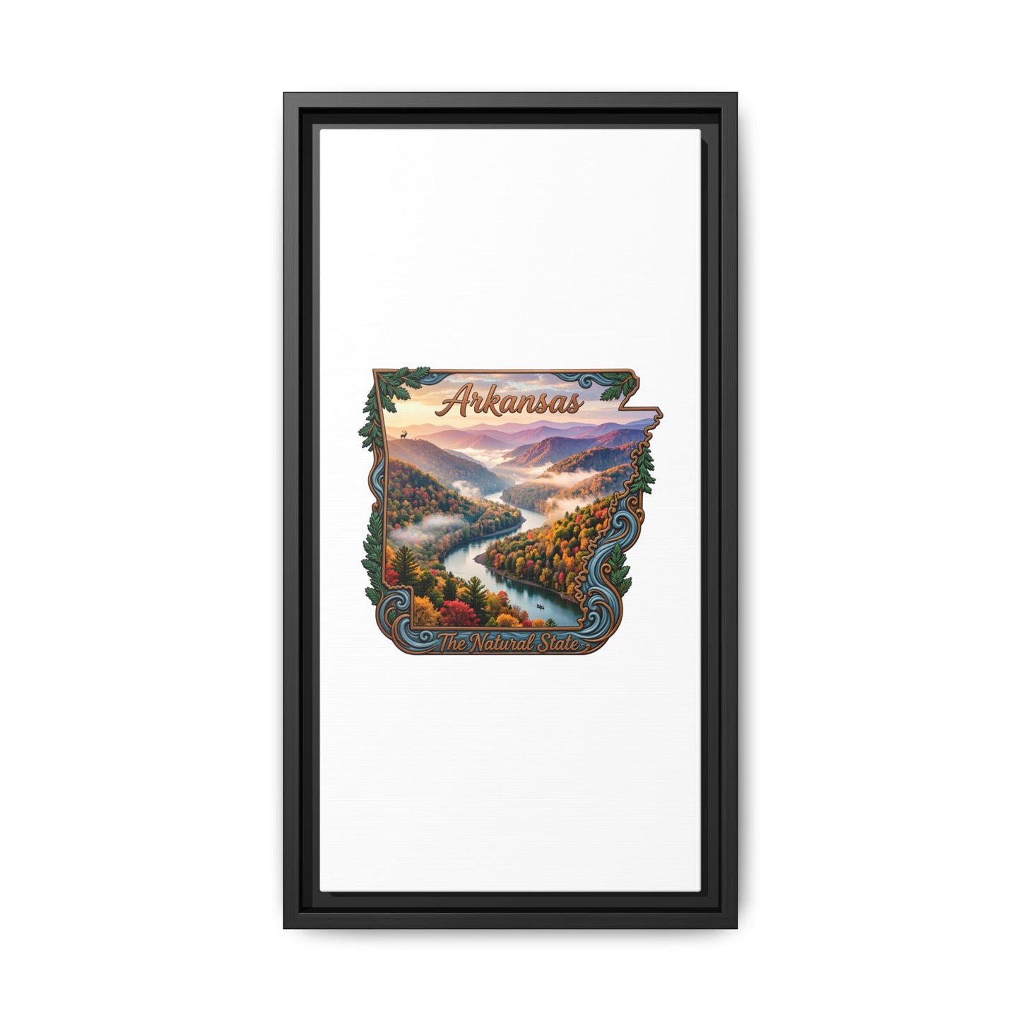 Arkansas Scenic State Map Canvas — "The Natural State" Framed Wall Art