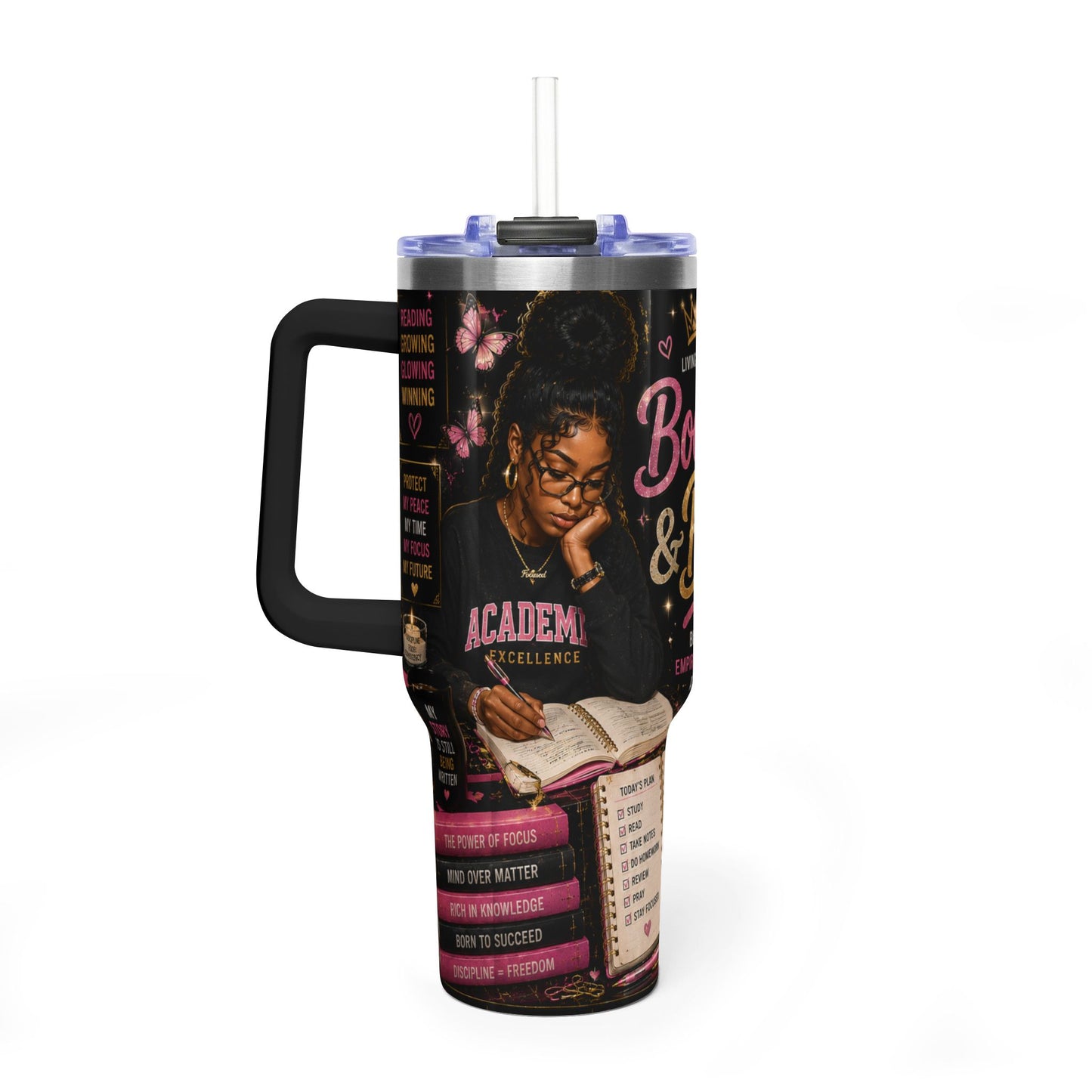 Booked & Busy 40oz Vacuum Tumbler — Motivational Study Coffee Cup