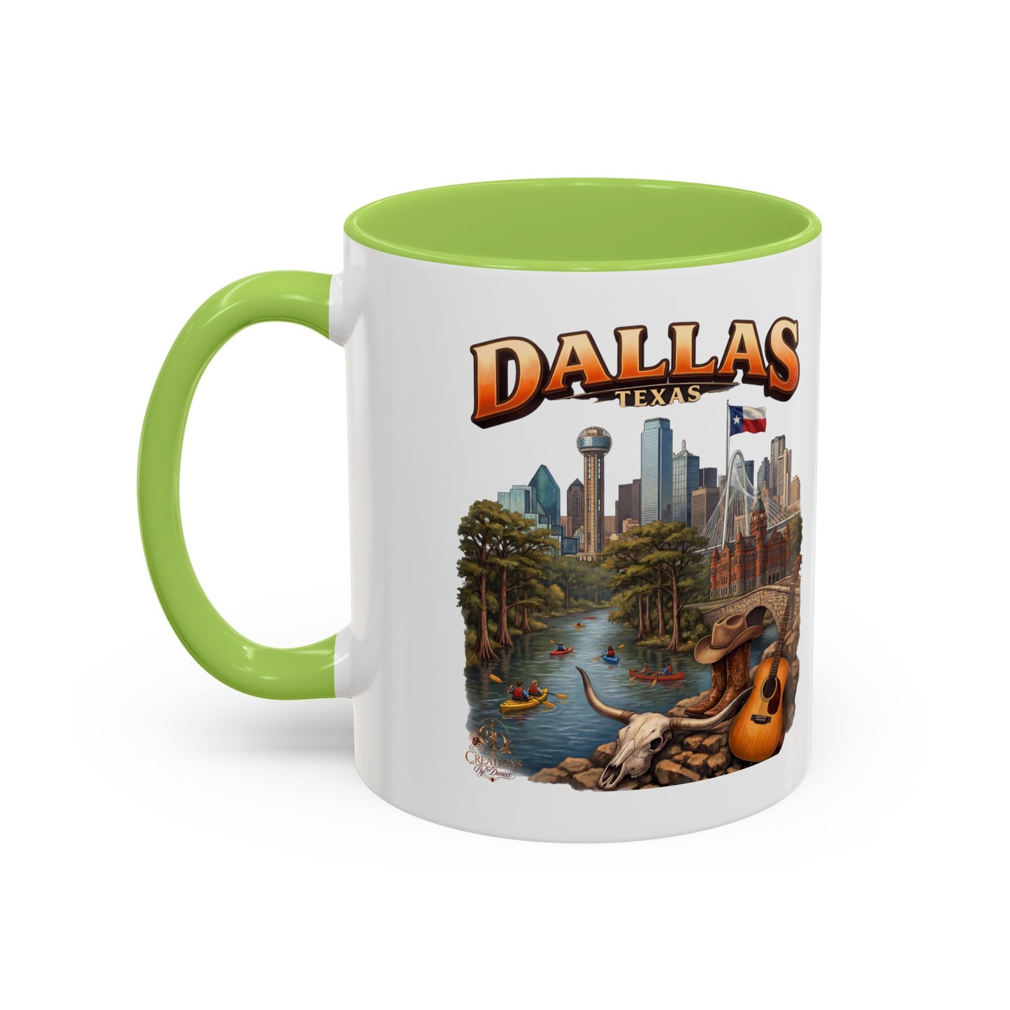 Dallas Skyline Accent Coffee Mug — Texas Souvenir Mug with Guitar & Cityscape