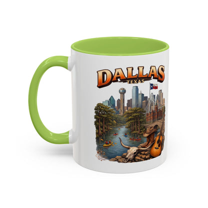 Dallas Skyline Accent Coffee Mug — Texas Souvenir Mug with Guitar & Cityscape
