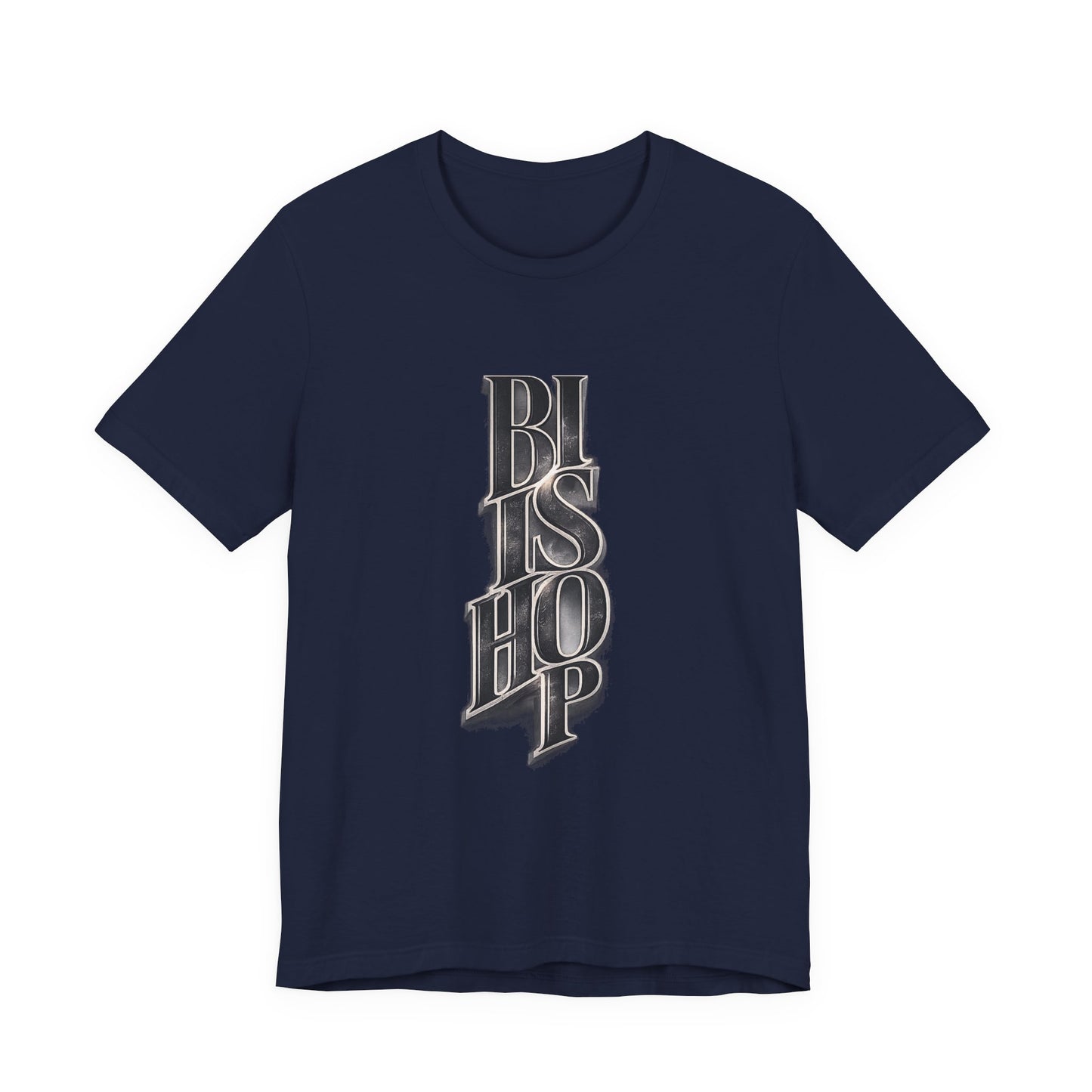 Bishop Vertical Script Tee — Vintage Gothic Lettering T-Shirt