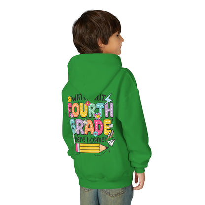 Fourth Grade Hoodie – "Watch Out Fourth Grade Here I Come" Kids Back-to-School Sweatshirt