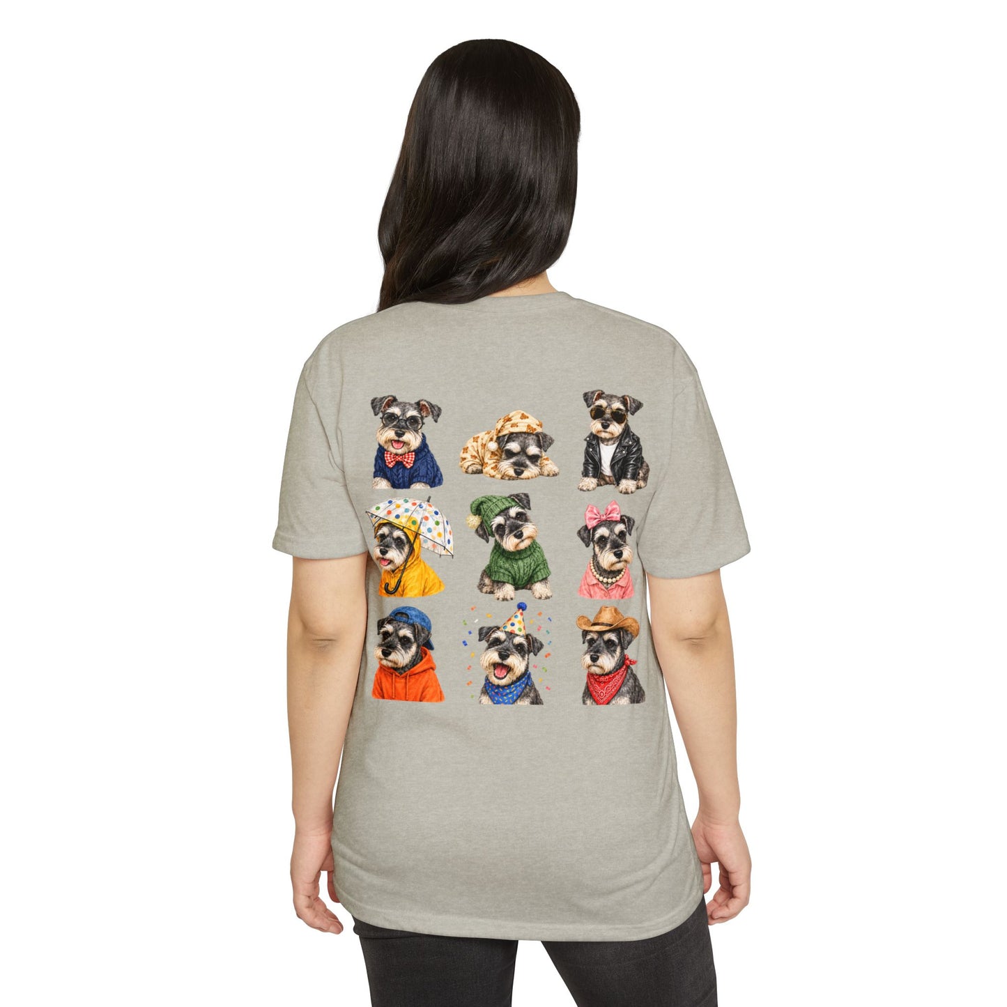 Schnauzer Crew Portrait T‑Shirt — Cute Dogs in Costumes Tee