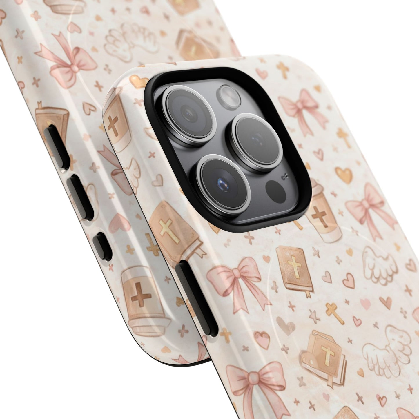 Christian Pattern Phone Case — Cute Cross, Bible & Dove Tough Magnetic Case
