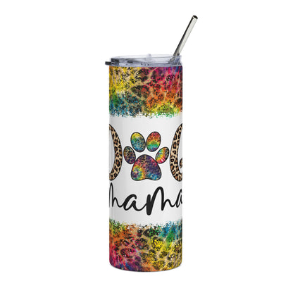 20oz Stainless Tumbler — Tie-Dye Leopard "Dog Mama" Paw Travel Mug