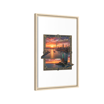 Framed Matte Canvas Wall Art — New York City Sunset Skyline with Statue of Liberty