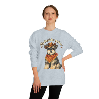 Schnauzer Cowboy Sweatshirt – "My Heart Has Eyeholes" Cute Western Dog Crewneck
