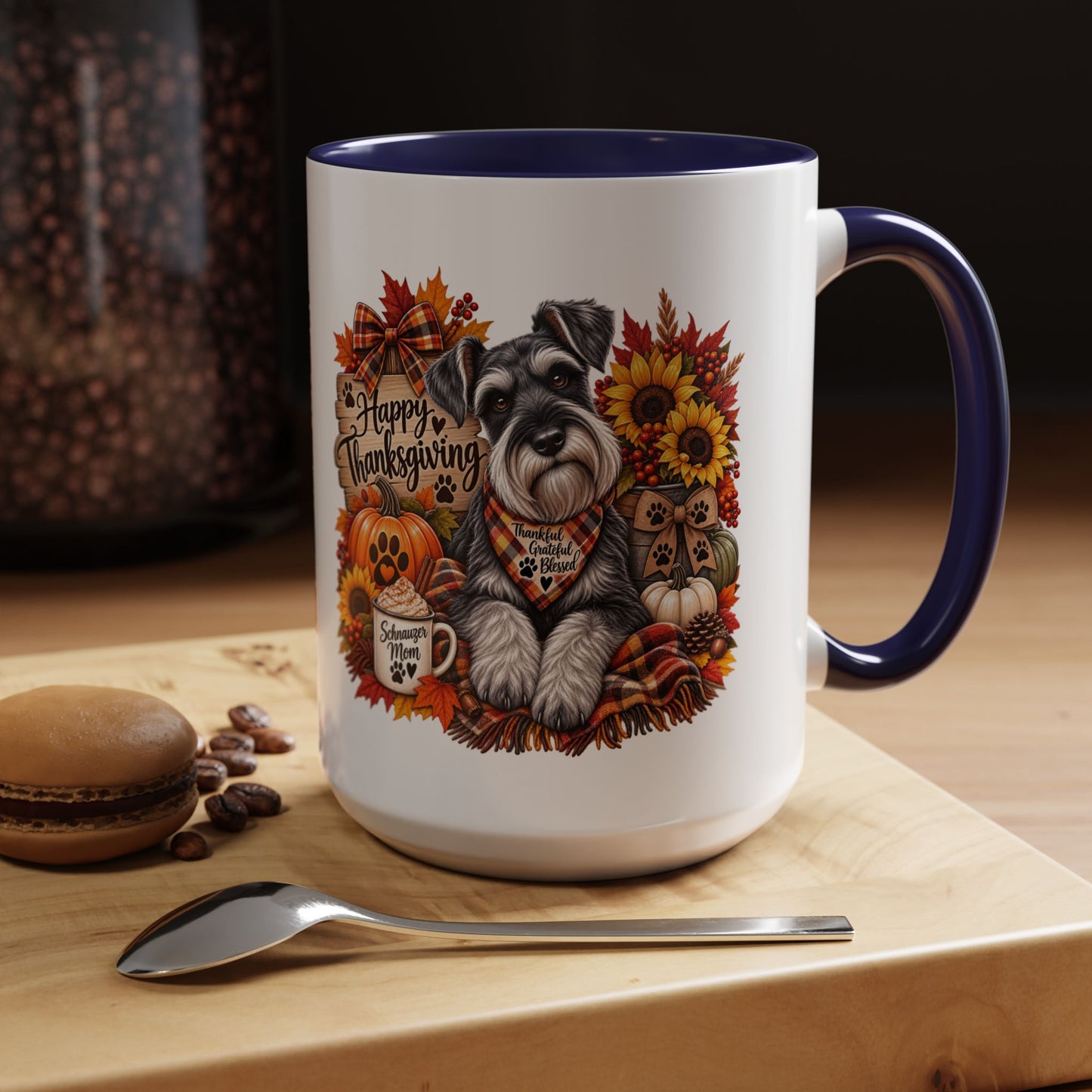 Thanksgiving Schnauzer Coffee Mug — 'Happy Thanksgiving' Autumn Dog Mug (11/15oz)