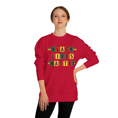 Black Lives Matter Crewneck Sweatshirt — Pan-African Block Letter Design