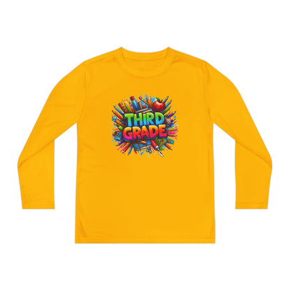 Third Grade Youth Long Sleeve Tee — Colorful School Supplies Design